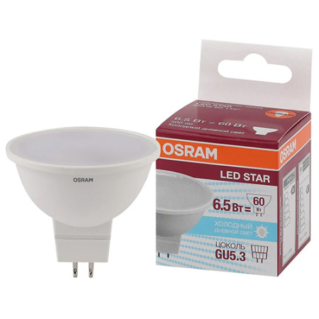 купить Лампа свд 220В GU5.3 6,5Вт 6500К 500лм MR16 матовая Osram LED Star в Самаре Лампа свд 220В GU5.3 6,5Вт 6500К 500лм MR16 матовая Osram LED Star